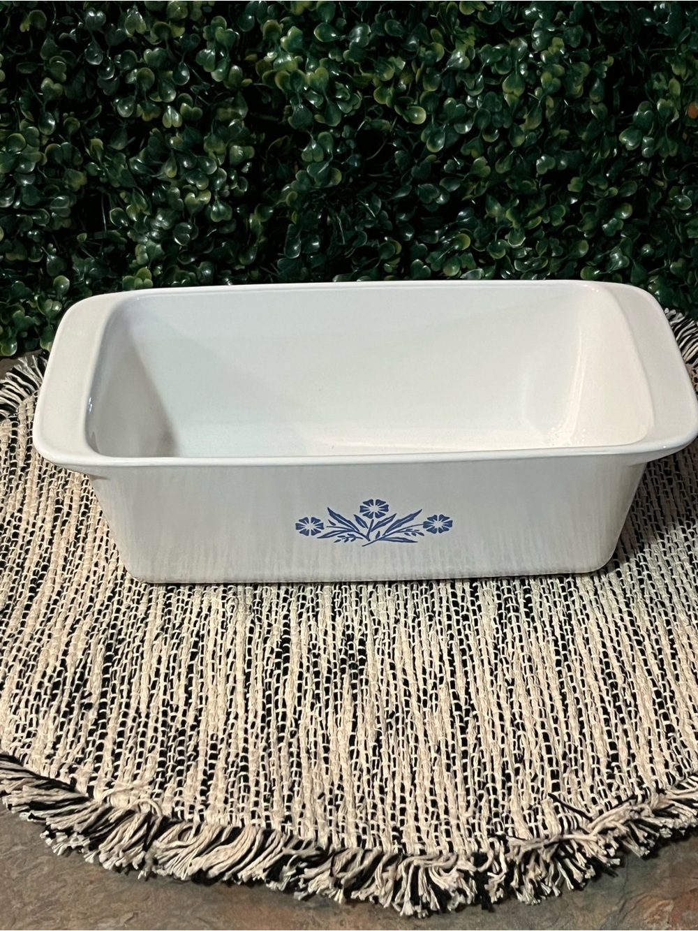 Corningware White Loaf Pan with Blue Floral Design